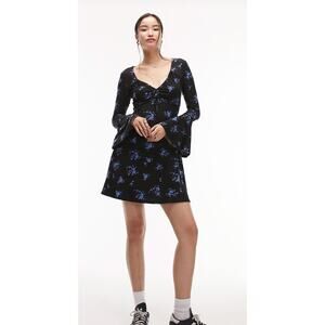 Topshop mini jersey tea dress in blue floral. Size 8-10 Medium NWOT